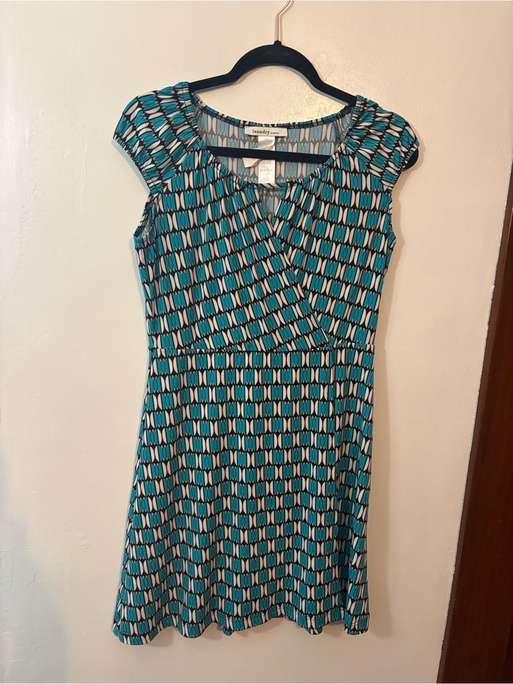 Laundry by Design Segal Blue Patterned Cap-Sleeve Dress Size Small - Picture 3 of 6